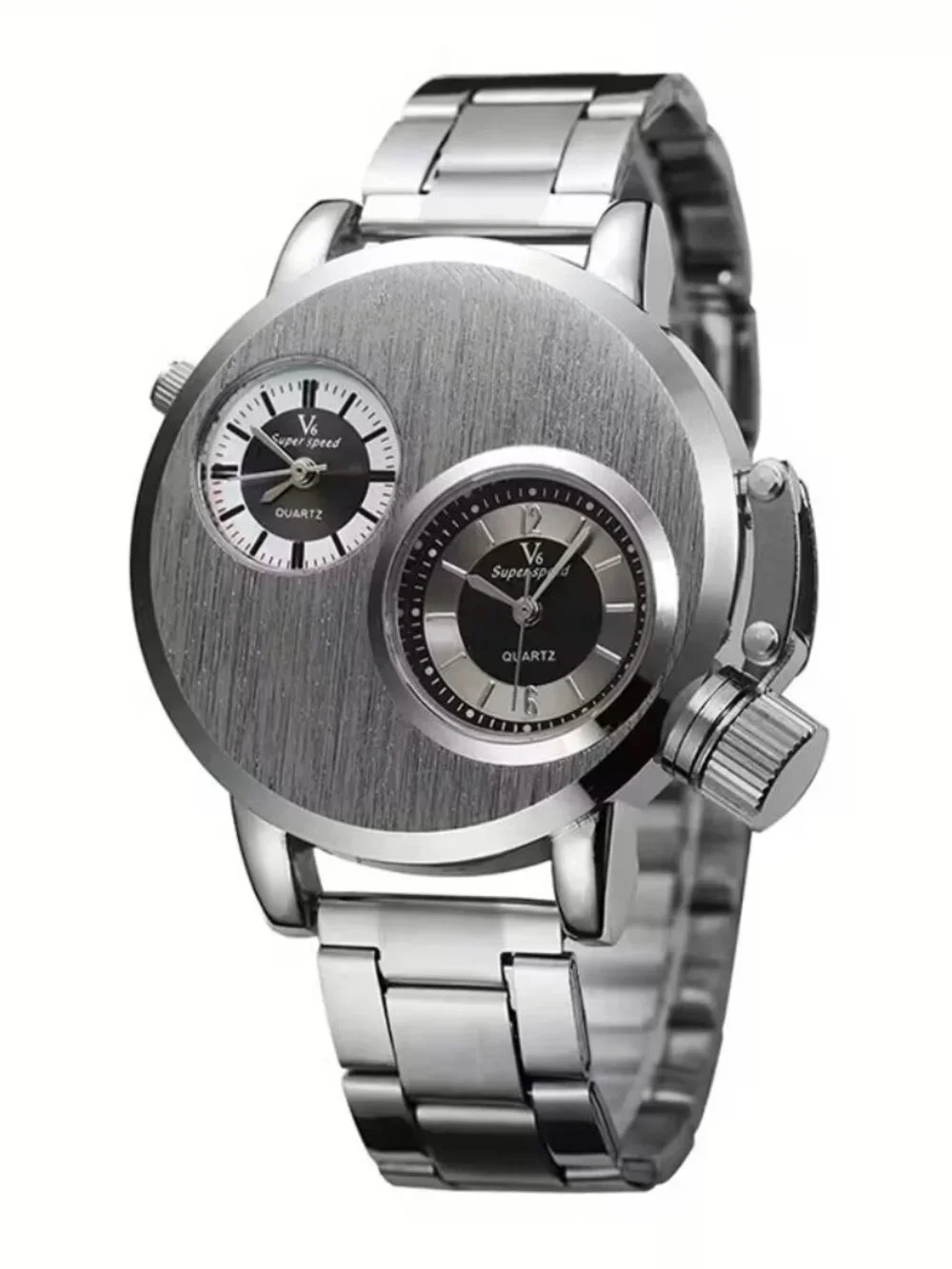 Men's Dual Time Zone Quartz Wristwatch Oversized Analog Statement Fashion Watch